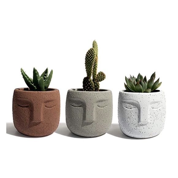 Set of 3 Boho Abstract Face Succulent Planters - Picture 2 of 7